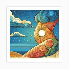 Pregnant Woman On The Beach Art Print