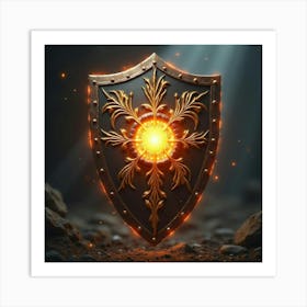 Enchanted Shield Glowing With Magical Runes In Battle 1 Art Print