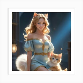 Girl With A Cat Art Print