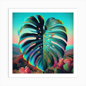 Glitch Large Monstera leaf, Glitch art 7 Art Print