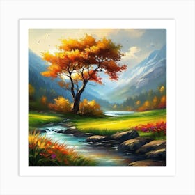 Autumn Tree In The Valley Art Print