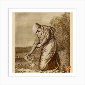 Old Holy Card Of A Man Harvesting Bread From Soil Without Fatigue Art Print