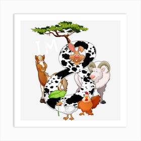 Kids 8 Years Old Farm Theme Animals 8th Birthday Boys Girls Art Print