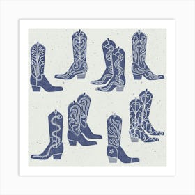 Cowboy Boots Lino Block Print Art Print