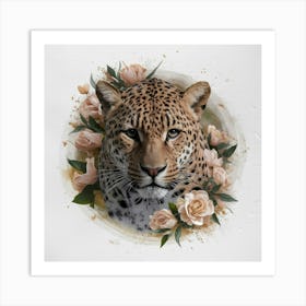 Leopard With Roses Art Print