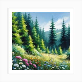 Wildflowers In The Forest, Acrylic Painting Style Art Print