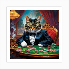 Cat At The Poker Table Art Print