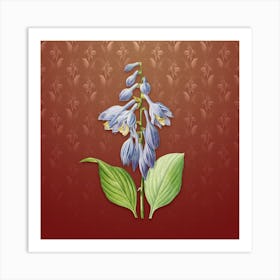 Vintage Blue Daylily Botanical on Falu Red Pattern n.0176 Art Print