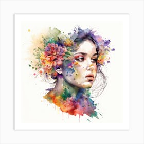 Watercolor Floral Woman #1 Art Print