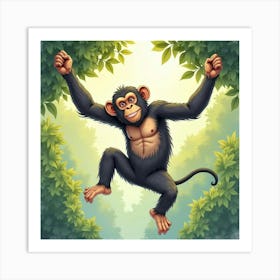 Monkey Jumping In The Jungle Art Print