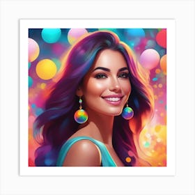 Beautiful Woman With Colorful Hair Art Print