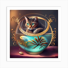 Cat In A Bowl 3 Art Print