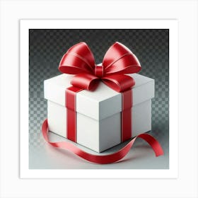 White Gift Box With Red Ribbon Art Print