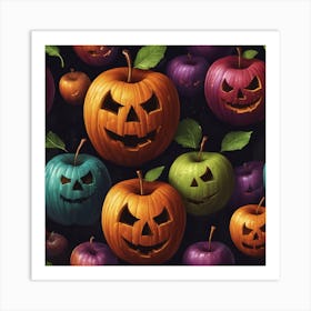 Halloween Pumpkins Seamless Pattern Art Print