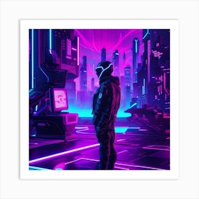 Cyberpunk Soldier in Neon Art Print