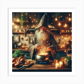 Wizard cooking a meal in a cozy modern kitchen 1 Art Print