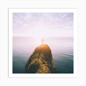 Person Standing On Top Of Cliff Art Print