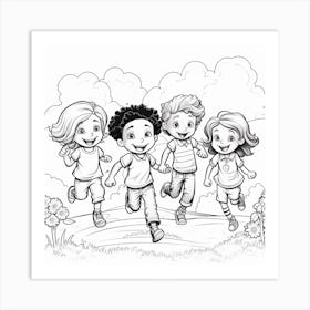 Kids Running In The Field Art Print