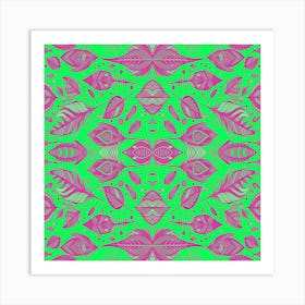 Neon Vibe Abstract Peacock Feathers Green And Pink Art Print
