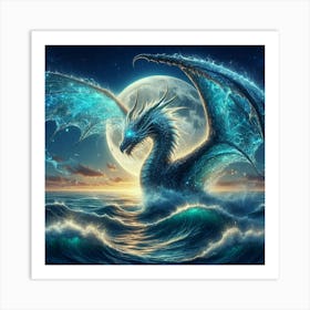 Blue Dragon In The Ocean 2 Art Print