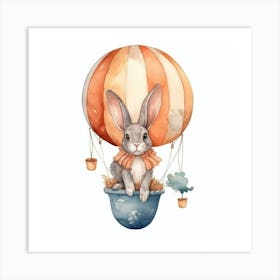 Watercolor Illustration Rabbit Hot Air Balloon Art Print