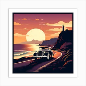 Vintage Car At Sunset art print Art Print