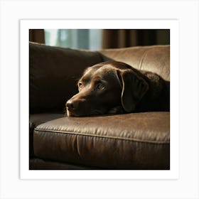 Chocolate Labrador On The Counch Art Print