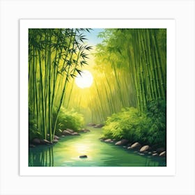 A Stream In A Bamboo Forest At Sun Rise Square Composition 360 Art Print