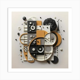 Bauhaus style rectangles and circles in black and white 1 Art Print