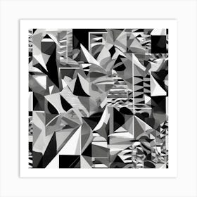 Patterns Fragmented Monochrome Cubism Style Art Print