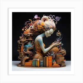 Woman In A Library, art print Art Print