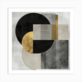Abstract Geometry - Circles and squares in black, grey and gold Art Print