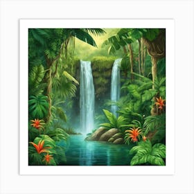 Waterfall In The Jungle Art Print