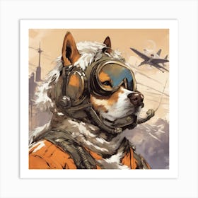 A Badass Anthropomorphic Fighter Pilot Dog, Extremely Low Angle, Atompunk, 50s Fashion Style, Intric (1) Art Print