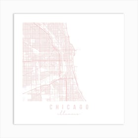 Chicago Illinois Light Pink Minimal Street Map Square Art Print