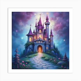 Enchanted Castle With Magical Aura, Watercolor 1 Art Print