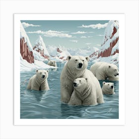 Polar Bears In The Water Art Print