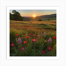 Sunset Over Wildflowers Art Print