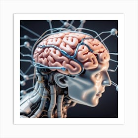 Human Brain With Wires Art Print