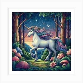 Unicorn In The Forest Art Print