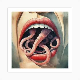 Octopus Hands in Her Mouth Art Print