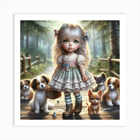 Little Girl With Dogs 1 Art Print