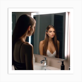 Beautiful Woman In The Mirror Art Print