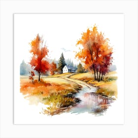 Watercolor Autumn Landscape 27 Art Print