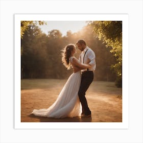 Sunset Bride And Groom Dance Art Print