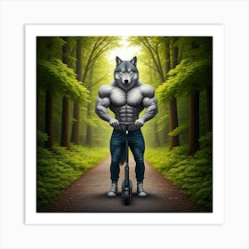 Muscular Wolf In The Forest Art Print