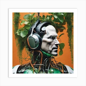 Robot With Headphones 3 Art Print