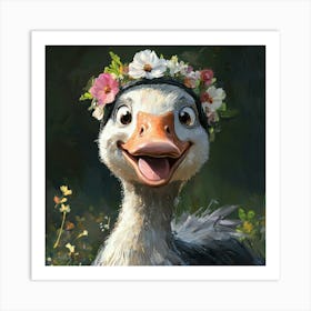 Duck With A Flower Crown Art Print