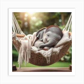 Baby Elephant Sleeping In A Hammock 5 Art Print