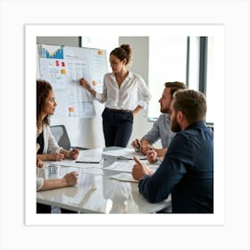 Business Strategy Meeting In Action With A Diverse Group Of Four Adults Two Women And Two Men Stra (2) Art Print